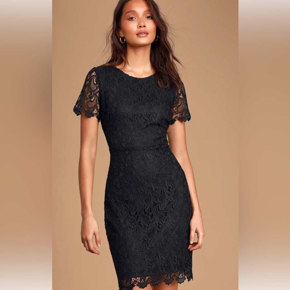 Lulu’s Quality Time Black Crochet Lace Mini Dress sz M‎